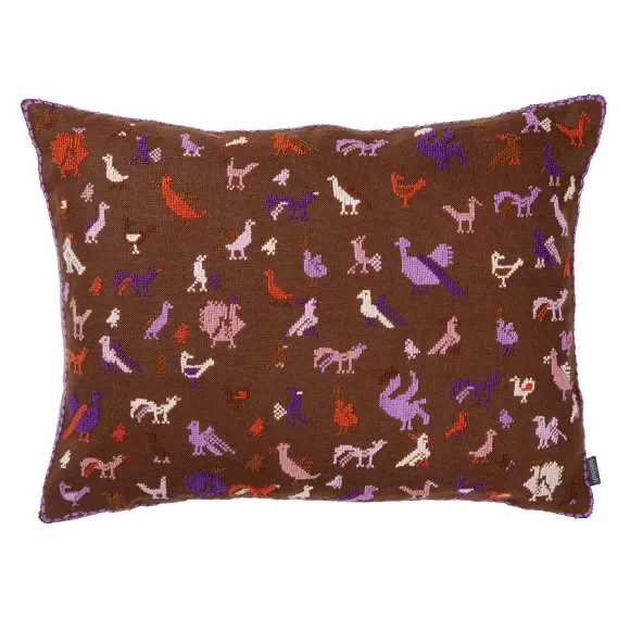 Embroidered Pillow - Birds Chocolate<Kissweh Fashion